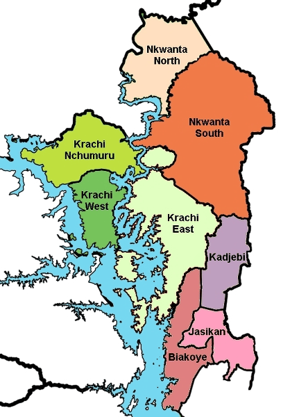 Administrative Map of Oti Region showing 9 districts and municipalities
